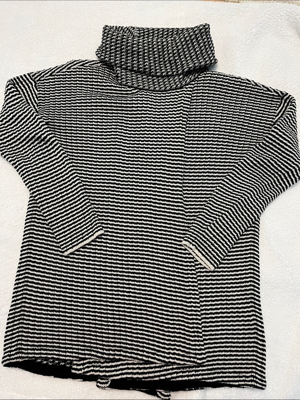 CAbi Black & White Striped Cowl Neck Sweater